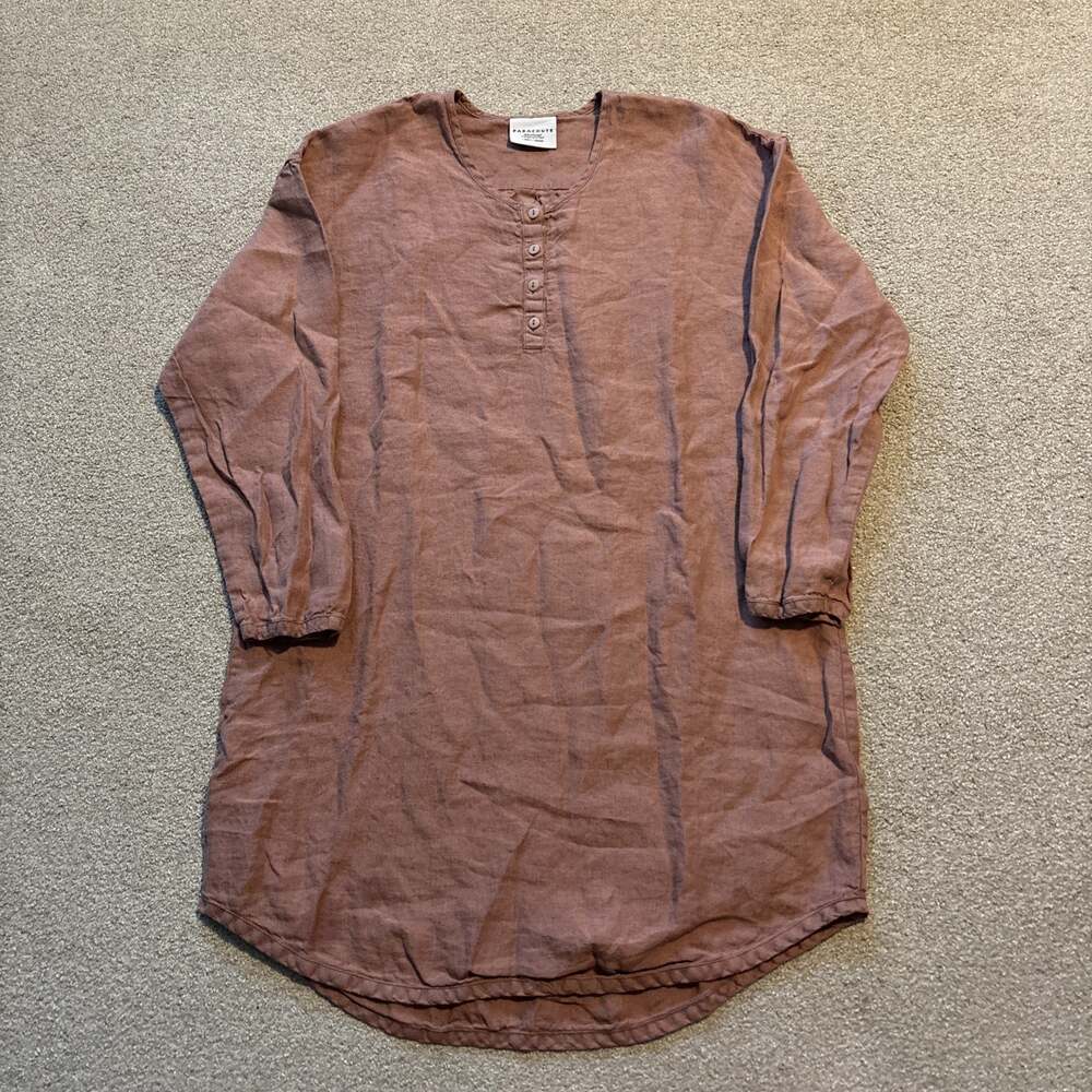 Parachute Linen House Dress L Old Rose 100% Linen Henley Sleep Shirt Loungewear